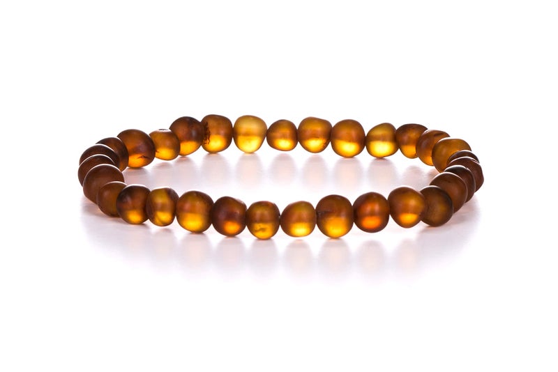 AMBERAGE Natural Baltic Amber Bracelet for Adults (Women/Men) - Hand Made from Raw-Unpolished/Certified Baltic Amber Beads(6 Colors) (8, Raw-Unpolished Cognac) - Image 1